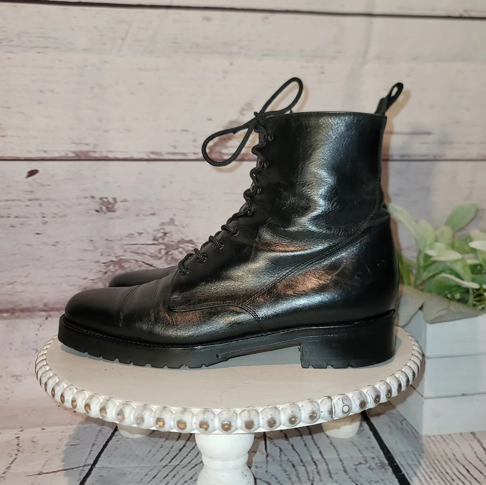RITZ New York Black  Leather Moto Combat Ankle Lace-up Boots Size 36.5 EU, 6 US - Picture 7 of 12